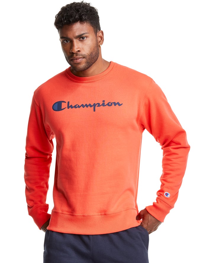 Champion Powerblend Fleece Crew Script Logo Sweatshirt Heren - Oranje - Belgie 5324IBXQG